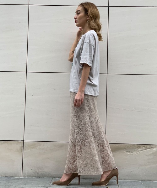 nina mew（ニーナミュウ）の「【マキシ丈】【裏地付き】マーメイドフレアレーススカート（スカート・レディース・ブラック/ベージュ・FREE）」の4枚目の写真