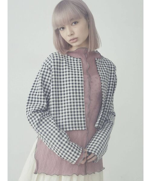merry jenny（メリージェニー）の「ギンガムスナップカーディガン（カーディガン/ボレロ・レディース・ブラック/グリーン・FREE）」の4枚目の写真