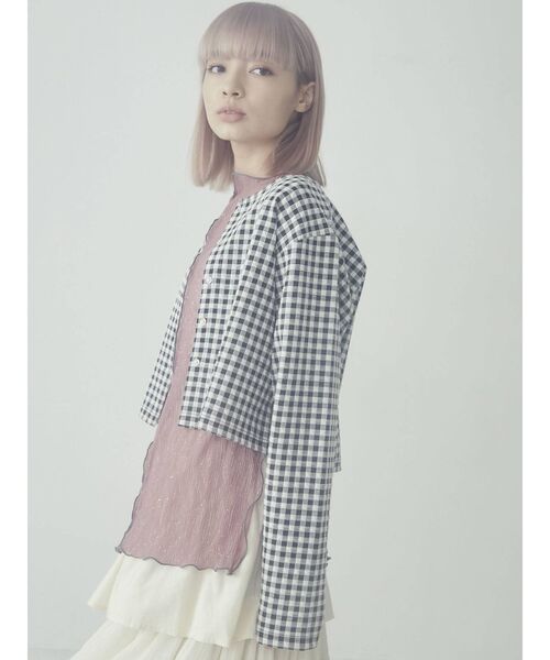 merry jenny（メリージェニー）の「ギンガムスナップカーディガン（カーディガン/ボレロ・レディース・ブラック/グリーン・FREE）」の5枚目の写真