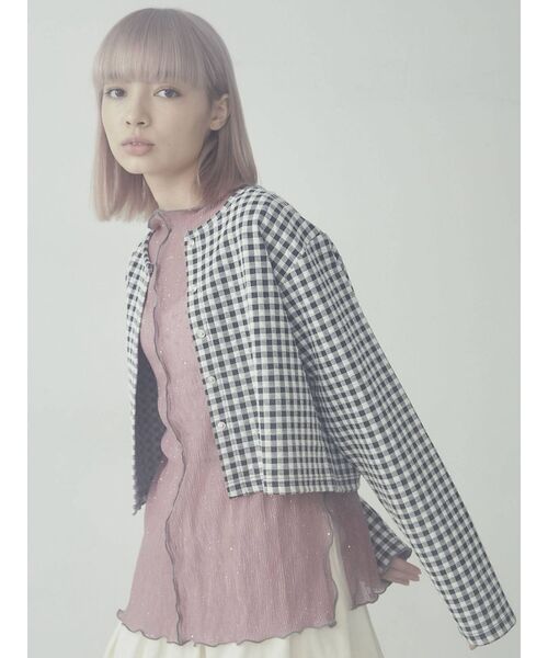 merry jenny（メリージェニー）の「ギンガムスナップカーディガン（カーディガン/ボレロ・レディース・ブラック/グリーン・FREE）」の6枚目の写真