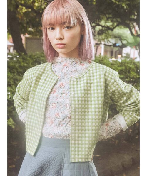merry jenny（メリージェニー）の「ギンガムスナップカーディガン（カーディガン/ボレロ・レディース・ブラック/グリーン・FREE）」の14枚目の写真