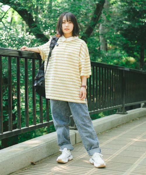 nemne store(ネンネストア)の「おひさまの香るボーダーラガーシャツ(Tシャツ/カットソー・レディース・カーキ/イエロー/モカ・フリー)」の10枚目の写真