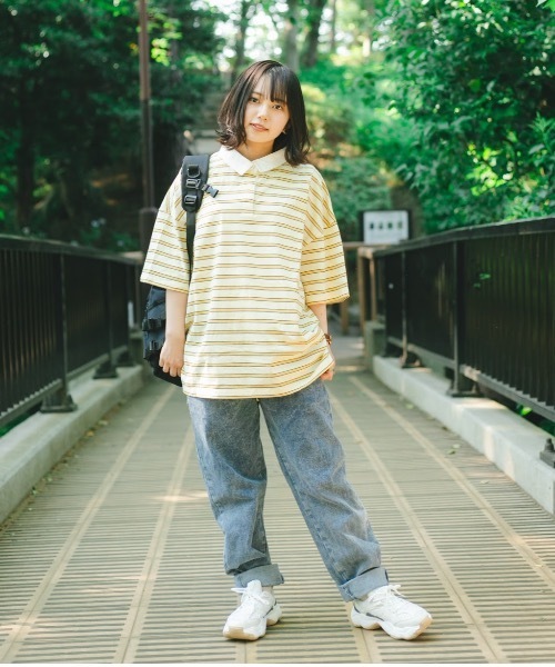 nemne store(ネンネストア)の「おひさまの香るボーダーラガーシャツ(Tシャツ/カットソー・レディース・カーキ/イエロー/モカ・フリー)」の12枚目の写真