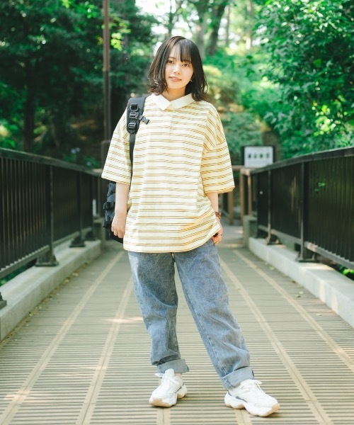 nemne store(ネンネストア)の「おひさまの香るボーダーラガーシャツ(Tシャツ/カットソー・レディース・カーキ/イエロー/モカ・フリー)」の13枚目の写真