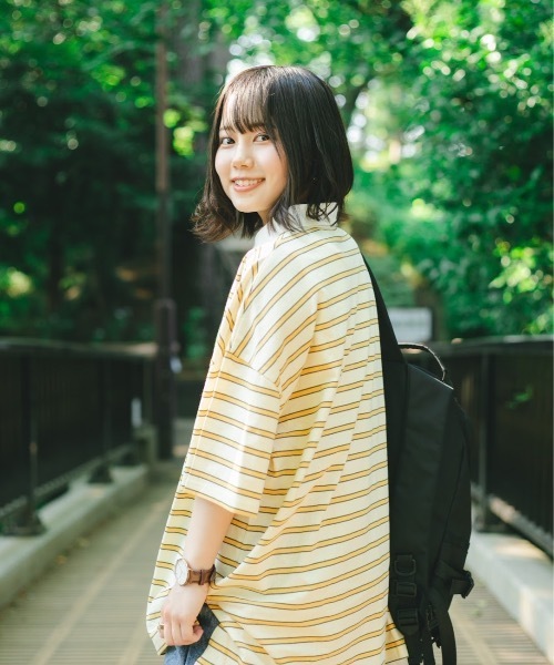 nemne store(ネンネストア)の「おひさまの香るボーダーラガーシャツ(Tシャツ/カットソー・レディース・カーキ/イエロー/モカ・フリー)」の20枚目の写真