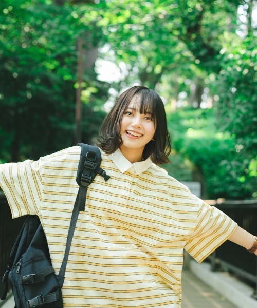 nemne store(ネンネストア)の「おひさまの香るボーダーラガーシャツ(Tシャツ/カットソー・レディース・カーキ/イエロー/モカ・フリー)」の22枚目の写真