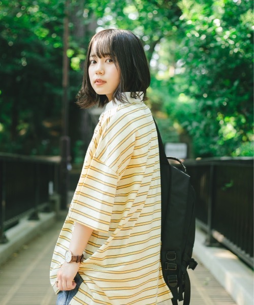 nemne store(ネンネストア)の「おひさまの香るボーダーラガーシャツ(Tシャツ/カットソー・レディース・カーキ/イエロー/モカ・フリー)」の19枚目の写真