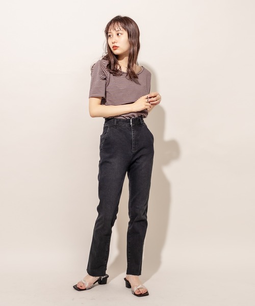 mline（エムライン）の「[mline] WEB限定 チビTシャツ（Tシャツ/カットソー・レディース・チャコールグレー/ブラック/オフホワイト/ピンク/ライム・FREE）」の6枚目の写真