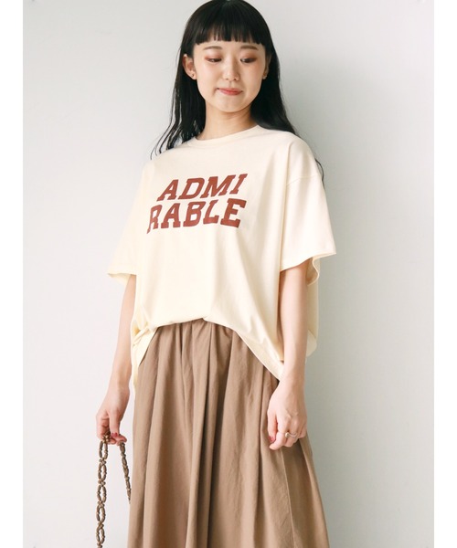 Samansa Mos2（サマンサ モスモス）の「ロゴプリントTシャツ（Tシャツ/カットソー・レディース・ブラウン/キナリ/ミント/オフホワイト/チャコール/ベージュ・ﾌﾘ-）」の2枚目の写真