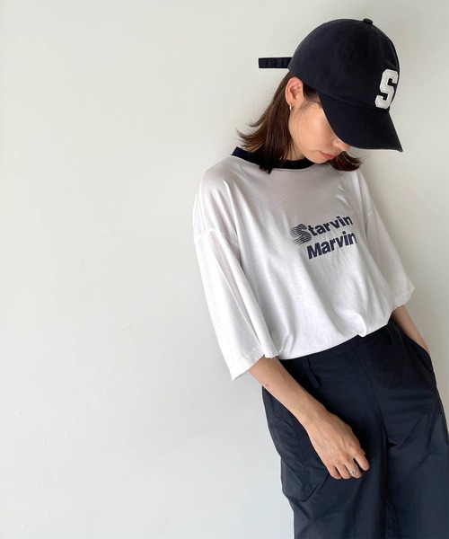 CANAL JEAN（キャナルジーン）の「via j(ヴィアジェイ) "STARVIN MARVIN"リンガー半袖Tシャツ（Tシャツ/カットソー・レディース・ベージュ/アイボリー・ONE SIZE）」の3枚目の写真