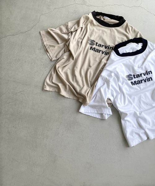 CANAL JEAN（キャナルジーン）の「via j(ヴィアジェイ) "STARVIN MARVIN"リンガー半袖Tシャツ（Tシャツ/カットソー・レディース・ベージュ/アイボリー・ONE SIZE）」の9枚目の写真
