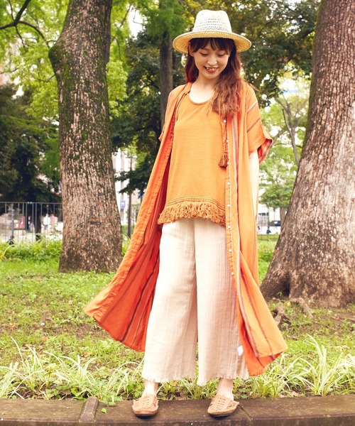 チャイハネ(チャイハネ)の「【チャイハネ】ストライプ織りワンピース(シャツワンピース・レディース・ホワイト/オレンジ/ブルー・FREE)」の3枚目の写真