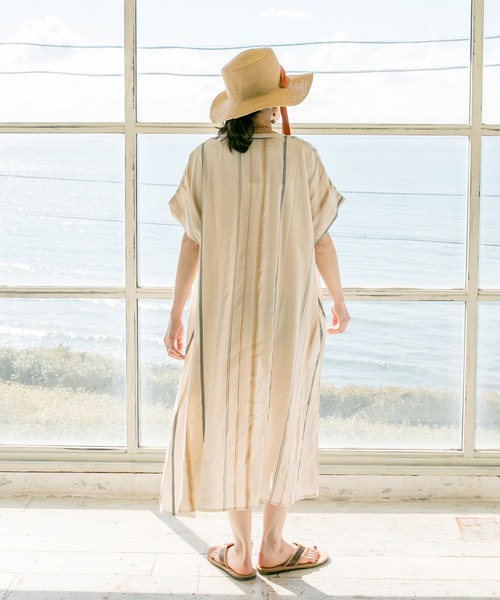 チャイハネ(チャイハネ)の「【チャイハネ】ストライプ織りワンピース(シャツワンピース・レディース・ホワイト/オレンジ/ブルー・FREE)」の7枚目の写真