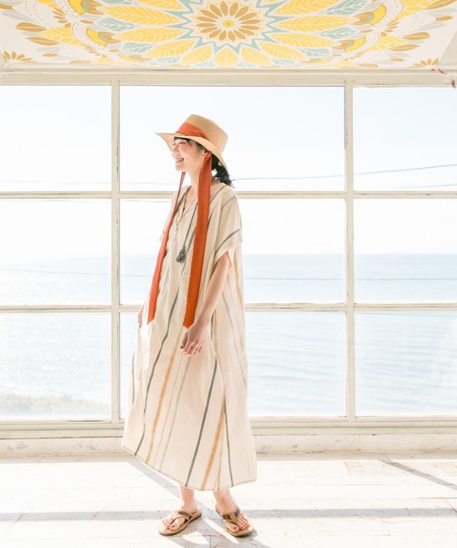 チャイハネ(チャイハネ)の「【チャイハネ】ストライプ織りワンピース(シャツワンピース・レディース・ホワイト/オレンジ/ブルー・FREE)」の5枚目の写真