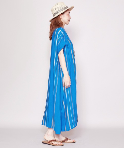 チャイハネ(チャイハネ)の「【チャイハネ】ストライプ織りワンピース(シャツワンピース・レディース・ホワイト/オレンジ/ブルー・FREE)」の6枚目の写真