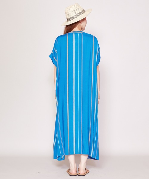 チャイハネ(チャイハネ)の「【チャイハネ】ストライプ織りワンピース(シャツワンピース・レディース・ホワイト/オレンジ/ブルー・FREE)」の8枚目の写真