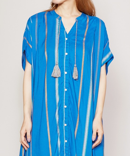 チャイハネ(チャイハネ)の「【チャイハネ】ストライプ織りワンピース(シャツワンピース・レディース・ホワイト/オレンジ/ブルー・FREE)」の20枚目の写真