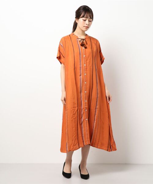 チャイハネ(チャイハネ)の「【チャイハネ】ストライプ織りワンピース(シャツワンピース・レディース・ホワイト/オレンジ/ブルー・FREE)」の9枚目の写真