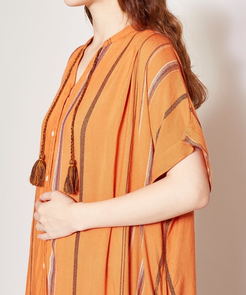 チャイハネ(チャイハネ)の「【チャイハネ】ストライプ織りワンピース(シャツワンピース・レディース・ホワイト/オレンジ/ブルー・FREE)」の14枚目の写真