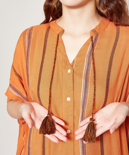 チャイハネ(チャイハネ)の「【チャイハネ】ストライプ織りワンピース(シャツワンピース・レディース・ホワイト/オレンジ/ブルー・FREE)」の15枚目の写真