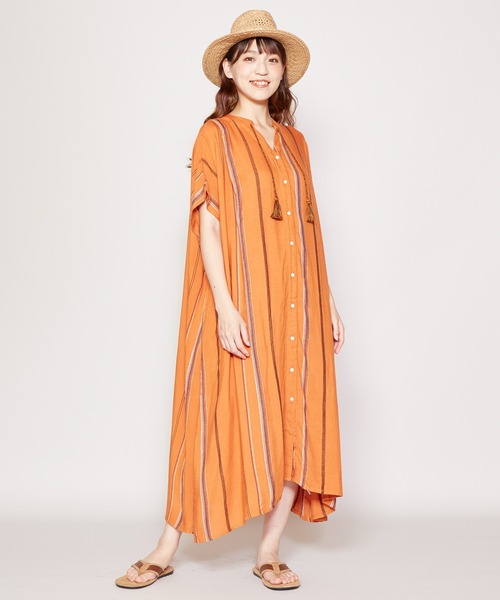 チャイハネ(チャイハネ)の「【チャイハネ】ストライプ織りワンピース(シャツワンピース・レディース・ホワイト/オレンジ/ブルー・FREE)」の18枚目の写真