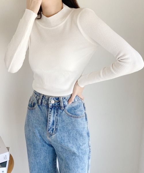 CLEA（クレア）の「ベーシックハイネックリブニット（ニット/セーター・レディース・ブラウン/グレー/ホワイト/ブラック・FREE）」の13枚目の写真