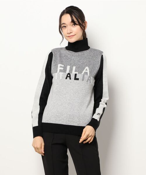 FILA(フィラ)の「【FILA GOLF/フィラゴルフ】フロントロゴ クレイジーパターン ハイネック セーター(ニット/セーター・レディース・カーキ/ブラック/ネイビー・M/LL/L)」の2枚目の写真
