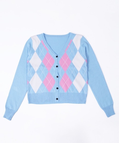 WC(ダブル シー)の「アーガイルニットカーディガン(カーディガン/ボレロ・レディース・ネイビー/サックスブルー/ブラック×ホワイト/ブラック×ブルー・FREE)」の13枚目の写真