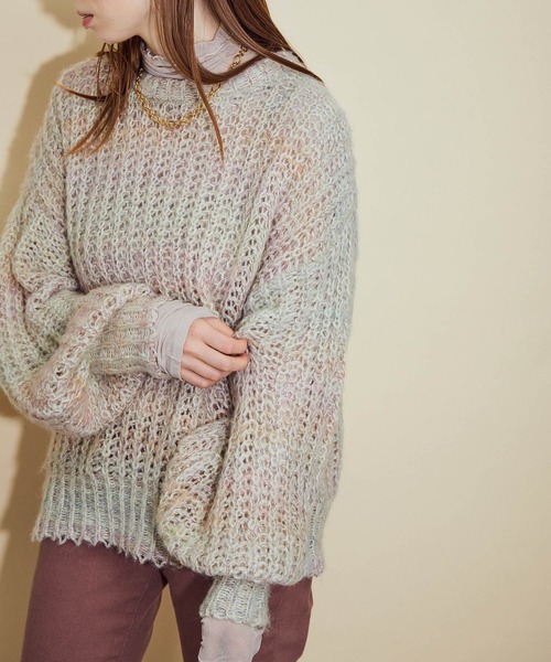 MADEMOISELLE ROPE'(マドモアゼル ロペ)の「ミックスヤーンモヘヤニット(ニット/セーター・レディース・パープル/オフホワイト・38)」の14枚目の写真