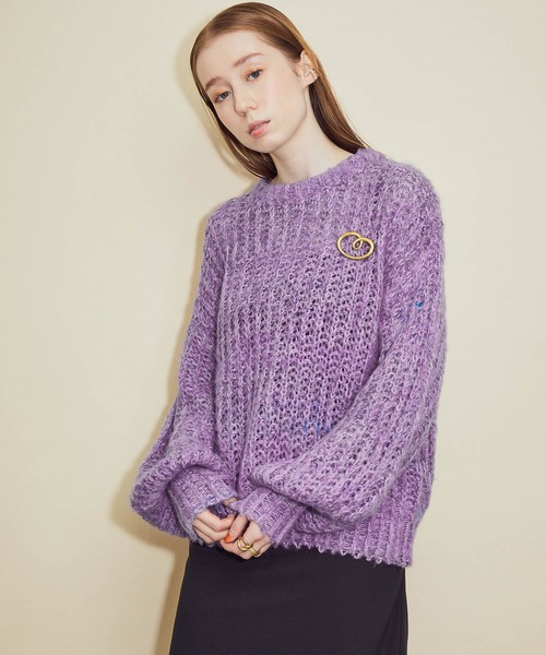 MADEMOISELLE ROPE'(マドモアゼル ロペ)の「ミックスヤーンモヘヤニット(ニット/セーター・レディース・パープル/オフホワイト・38)」の10枚目の写真