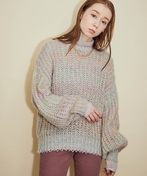 MADEMOISELLE ROPE'(マドモアゼル ロペ)の「ミックスヤーンモヘヤニット(ニット/セーター・レディース・パープル/オフホワイト・38)」の6枚目の写真