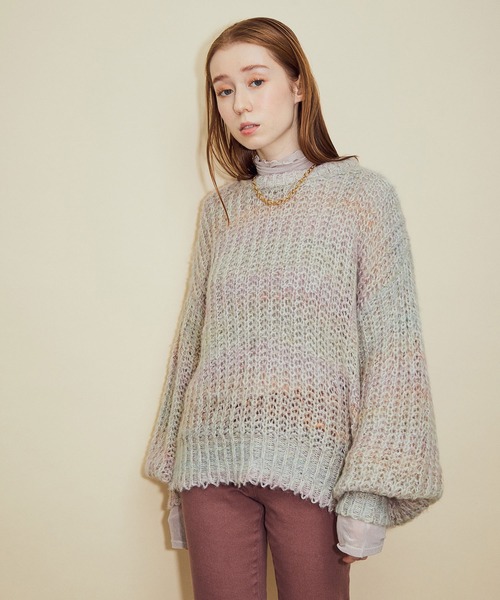 MADEMOISELLE ROPE'(マドモアゼル ロペ)の「ミックスヤーンモヘヤニット(ニット/セーター・レディース・パープル/オフホワイト・38)」の7枚目の写真