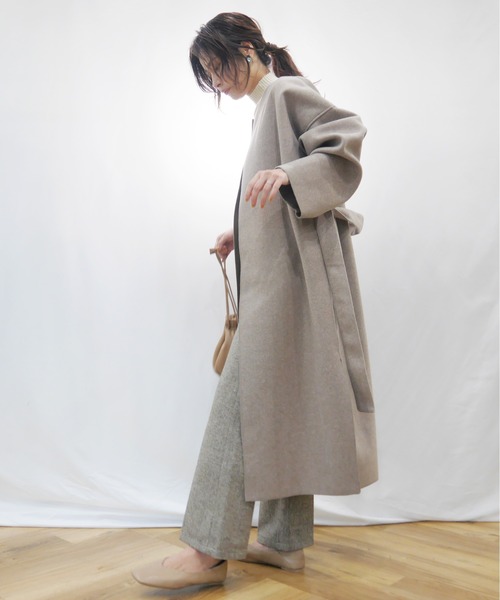 AZUL ENCANTO（アズールエンカント）の「ダブルフェイスノーカラーコート（その他アウター・レディース・ベージュ/ブラウン/グレー/アイボリー・FREE）」の12枚目の写真