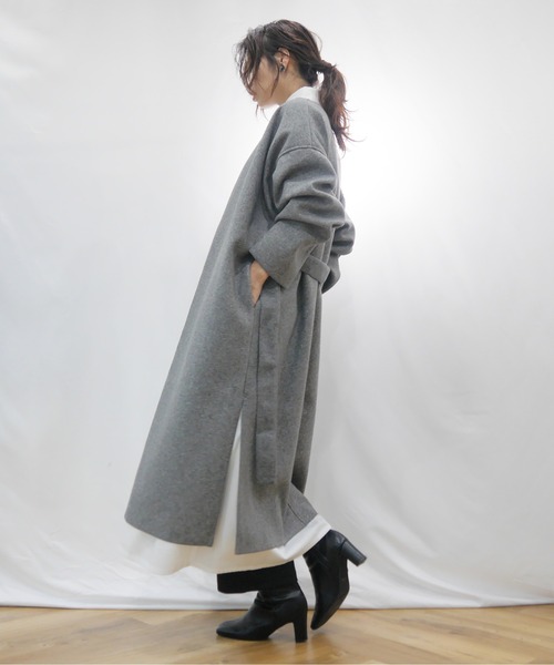 AZUL ENCANTO（アズールエンカント）の「ダブルフェイスノーカラーコート（その他アウター・レディース・ベージュ/ブラウン/グレー/アイボリー・FREE）」の9枚目の写真