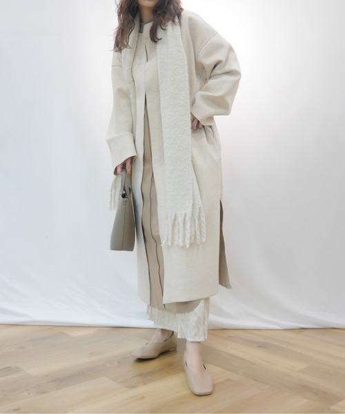 AZUL ENCANTO（アズールエンカント）の「ダブルフェイスノーカラーコート（その他アウター・レディース・ベージュ/ブラウン/グレー/アイボリー・FREE）」の17枚目の写真