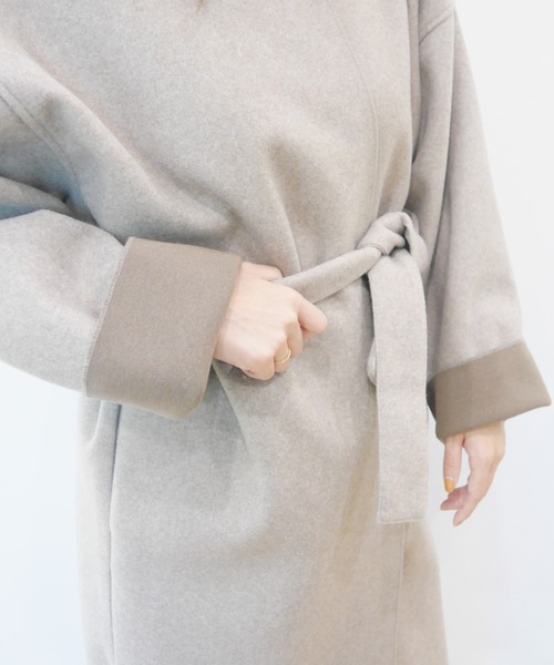 AZUL ENCANTO（アズールエンカント）の「ダブルフェイスノーカラーコート（その他アウター・レディース・ベージュ/ブラウン/グレー/アイボリー・FREE）」の11枚目の写真