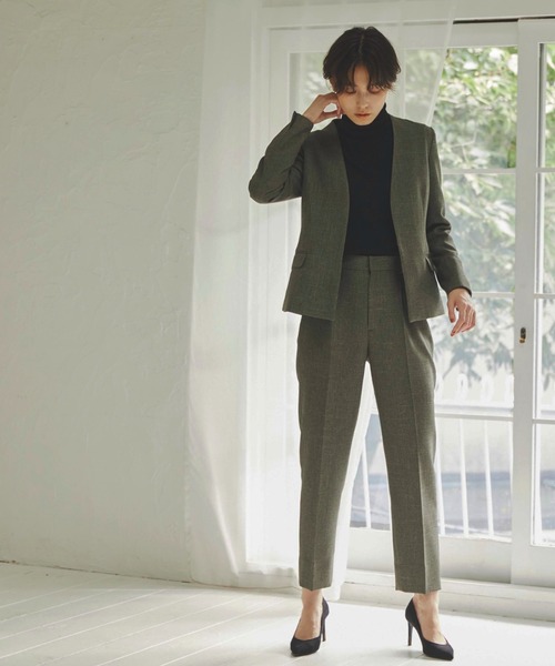 SUIT SELECT（スーツセレクト）の「【洗えるハイウエスト・ゆるテーパードパンツ】ツイード調素材（スーツパンツ・レディース・ブラウン/カーキ・LL/S/M/L）」の7枚目の写真