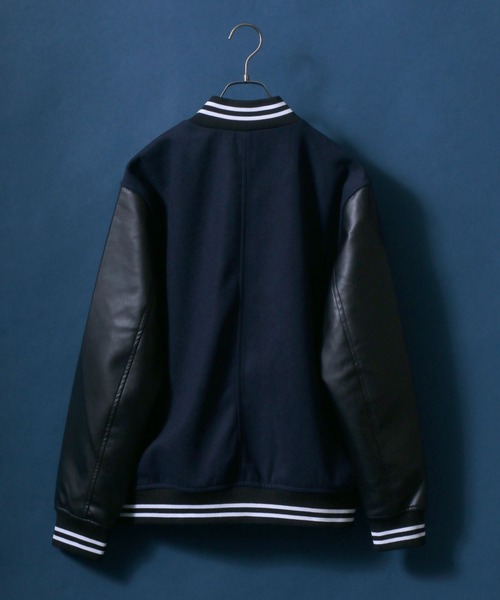 ANPAS(アンパス)の「Wool Melton Varsity Jacket/ウールメルトン 袖フェイクレザー スタジャン(スタジャン・メンズ・グレー/ブラック/ネイビー・M/L/XL)」の16枚目の写真