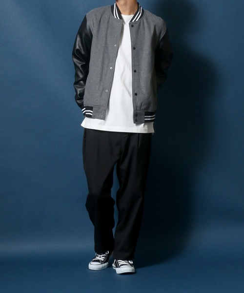 ANPAS(アンパス)の「Wool Melton Varsity Jacket/ウールメルトン 袖フェイクレザー スタジャン(スタジャン・メンズ・グレー/ブラック/ネイビー・M/L/XL)」の8枚目の写真