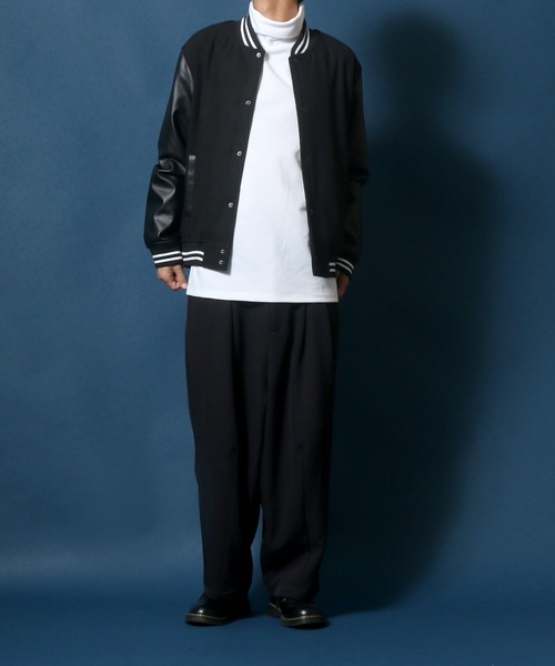 ANPAS(アンパス)の「Wool Melton Varsity Jacket/ウールメルトン 袖フェイクレザー スタジャン(スタジャン・メンズ・グレー/ブラック/ネイビー・M/L/XL)」の9枚目の写真