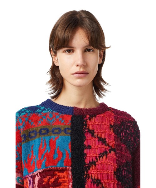 レディース ニット カーディガン ウール ワイドフィット マルチカラー