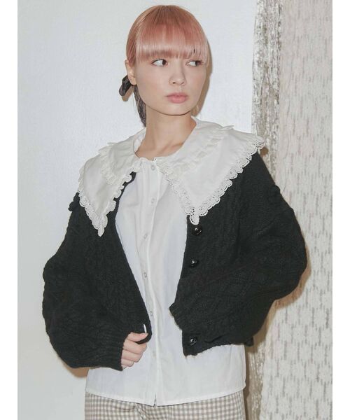merry jenny（メリージェニー）の「flowerケーブルニットジャケット（カーディガン/ボレロ・レディース・ブラック/ブラウン/アイボリー・FREE）」の13枚目の写真