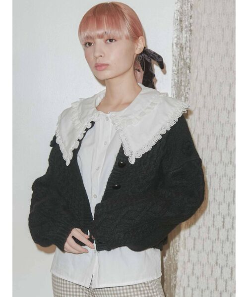 merry jenny（メリージェニー）の「flowerケーブルニットジャケット（カーディガン/ボレロ・レディース・ブラック/ブラウン/アイボリー・FREE）」の14枚目の写真