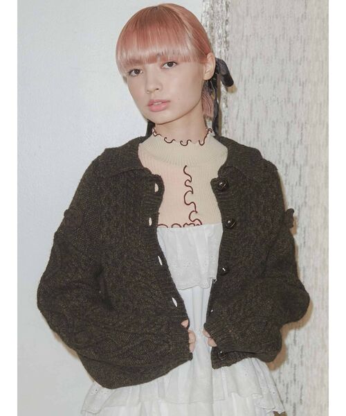 merry jenny（メリージェニー）の「flowerケーブルニットジャケット（カーディガン/ボレロ・レディース・ブラック/ブラウン/アイボリー・FREE）」の20枚目の写真