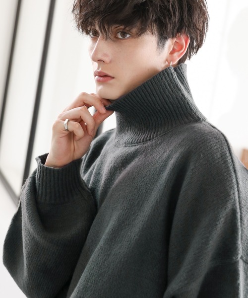 セール】オーバーサイズウォッシャブル袖ボリュームタートルネック