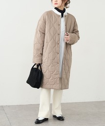 PUAL CE CIN | ウール混ライトモッサリバーシブルキルトコート(ノーカラーコート)