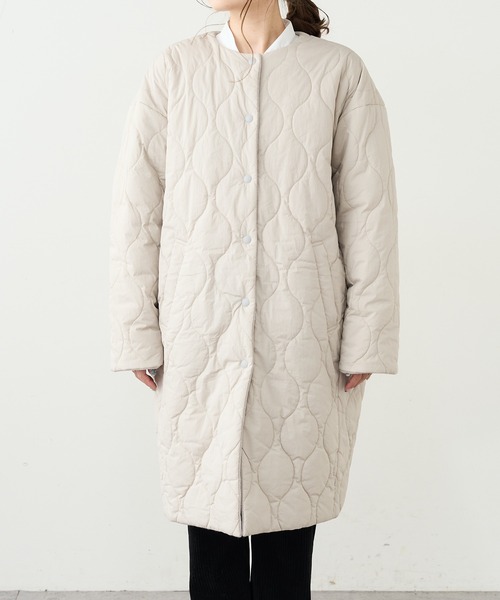 PUAL CE CIN（ピュアルセシン）の「ウール混ライトモッサリバーシブルキルトコート（ノーカラーコート・レディース・チャコールグレー/ベージュ/ライトベージュ・FREE）」の13枚目の写真