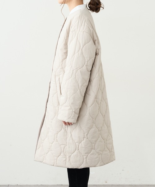 PUAL CE CIN（ピュアルセシン）の「ウール混ライトモッサリバーシブルキルトコート（ノーカラーコート・レディース・チャコールグレー/ベージュ/ライトベージュ・FREE）」の11枚目の写真
