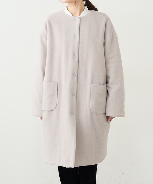 PUAL CE CIN（ピュアルセシン）の「ウール混ライトモッサリバーシブルキルトコート（ノーカラーコート・レディース・チャコールグレー/ベージュ/ライトベージュ・FREE）」の19枚目の写真