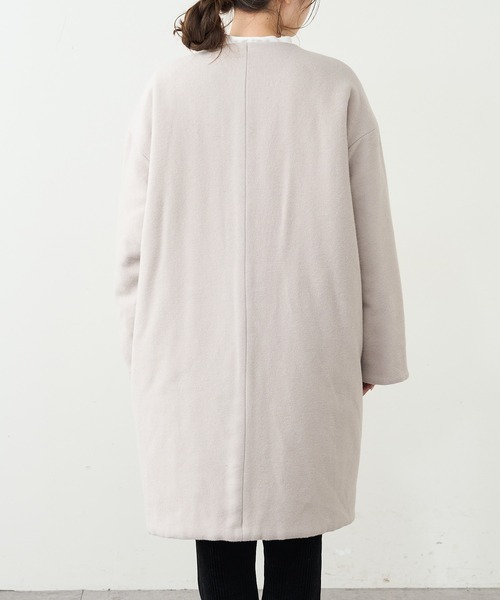 PUAL CE CIN（ピュアルセシン）の「ウール混ライトモッサリバーシブルキルトコート（ノーカラーコート・レディース・チャコールグレー/ベージュ/ライトベージュ・FREE）」の6枚目の写真
